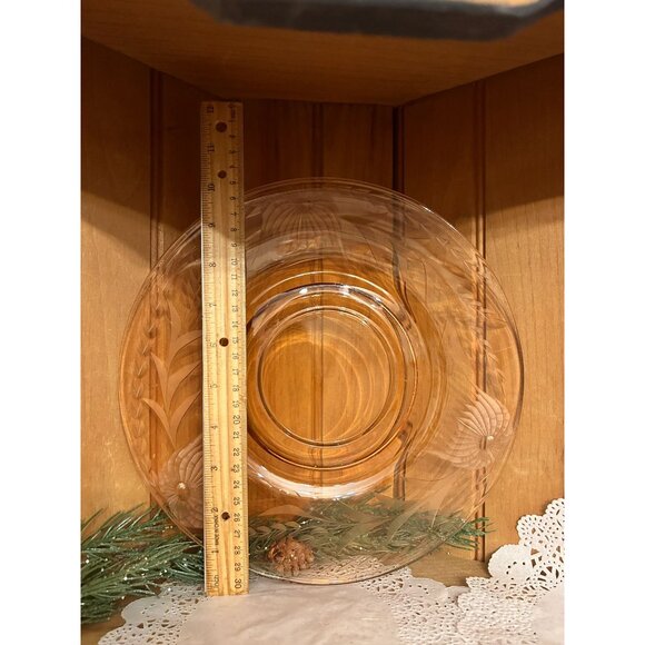 Vintage Pink Depression Glass Serving Platter Floral Engraving Cake Plate - Picture 4 of 4